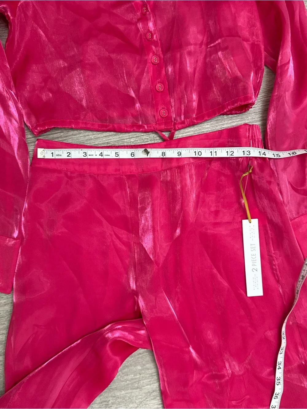 House of Harlow 1960 Hot Pink Satin 2 Piece Crop Top Wide Leg Pants Set S NWT